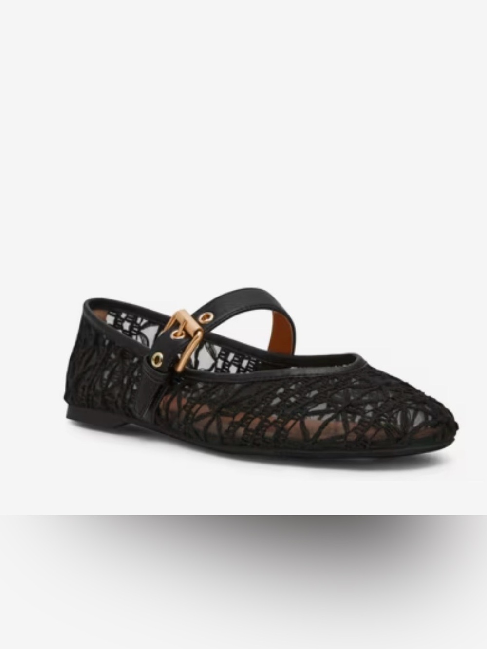 Dolce Vita Black Woven Mary‎ Jane Flat with Gold Buckle